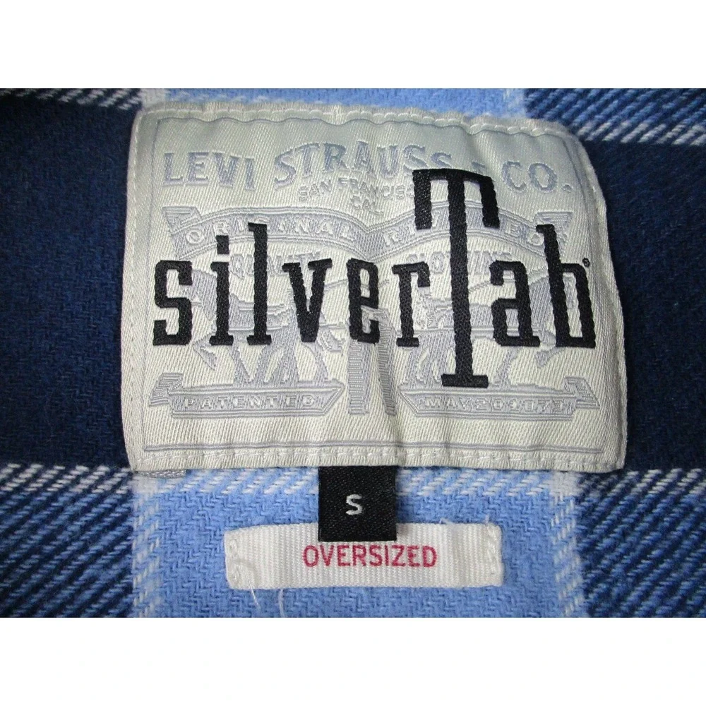 Levis SilverTab Shirt Mens Small Blue Plaid Flannel Oversized Button Down Pocket